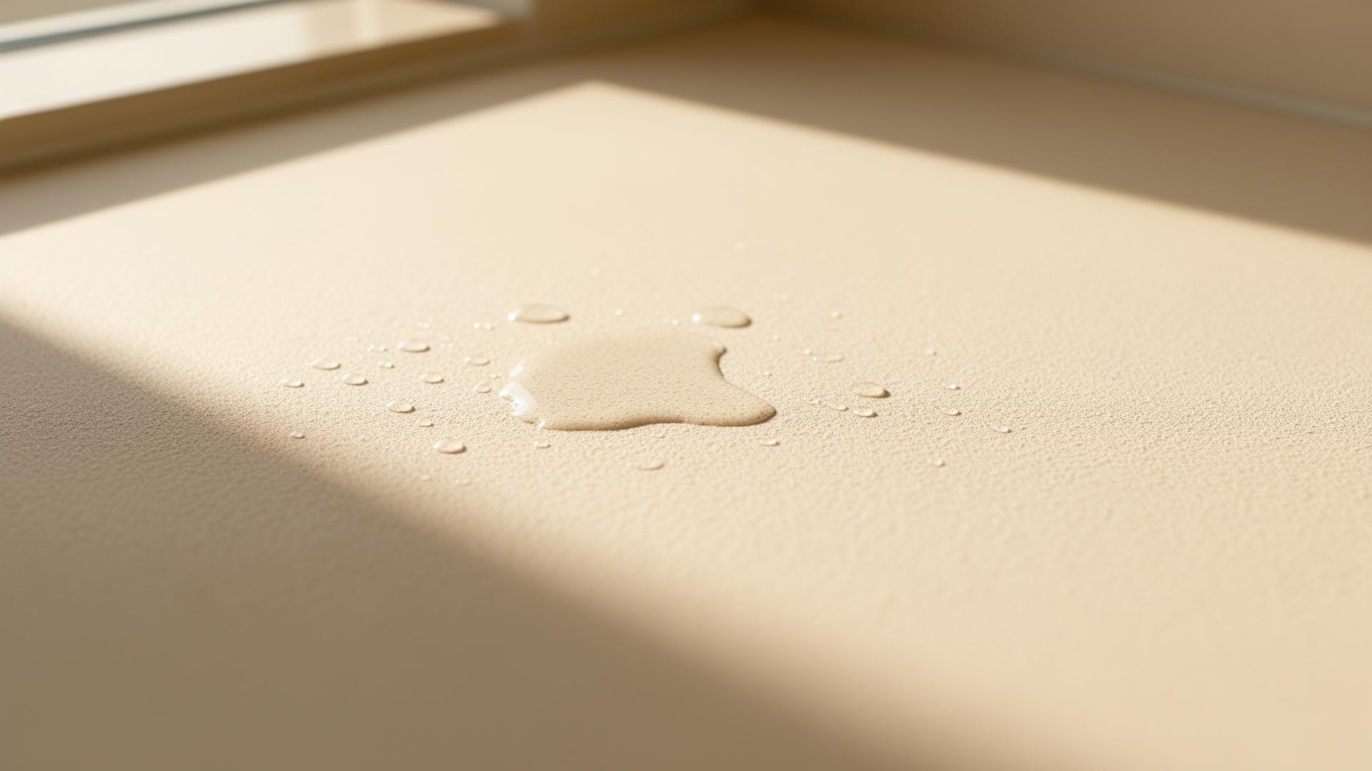 Macro-opname van de fluweelzachte matte afwerking van Marlan Solid Surface met waterdruppels