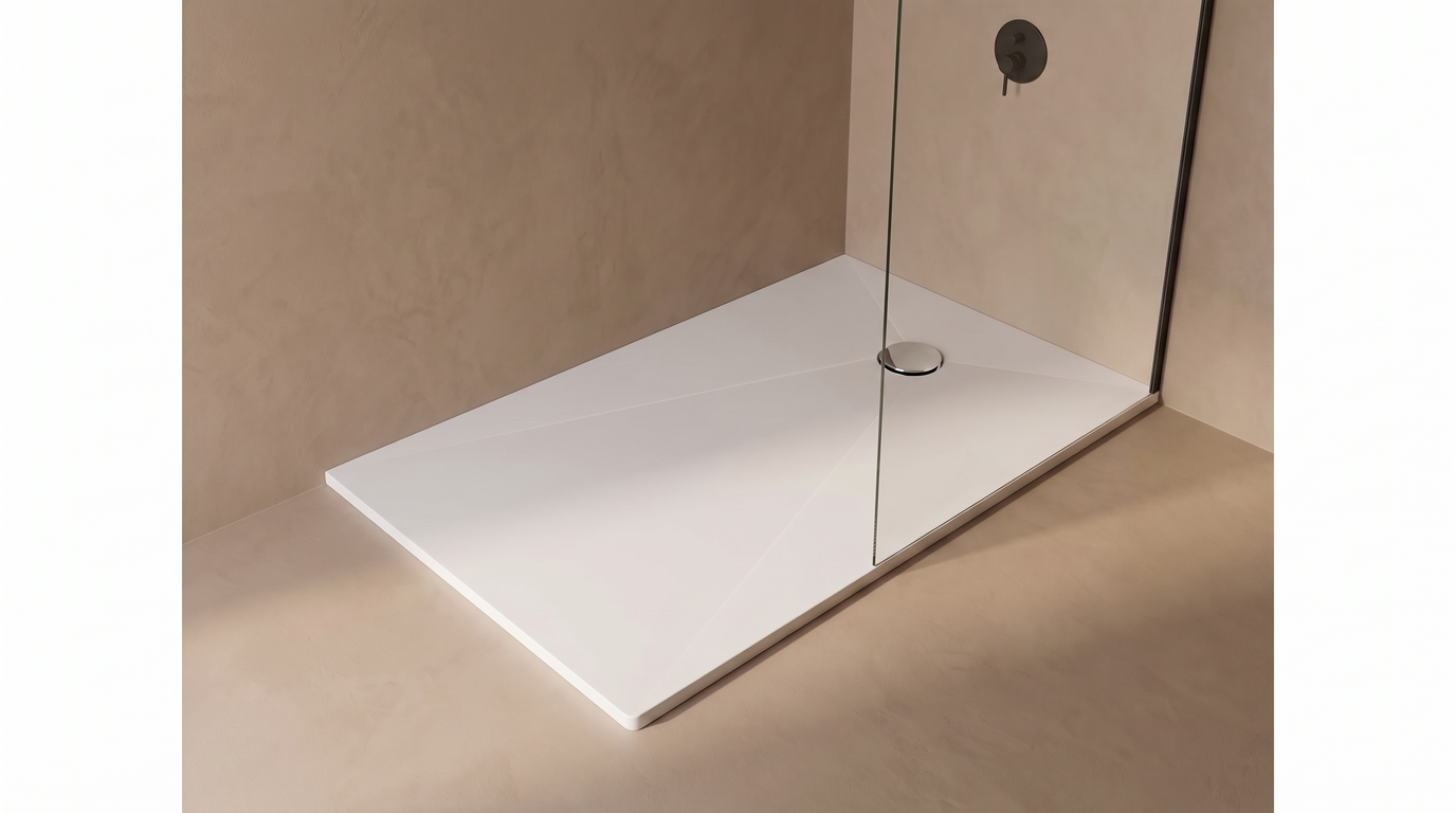 Douchevloer 100×120 — standaard afvoer in een lichte Marlan-kleur