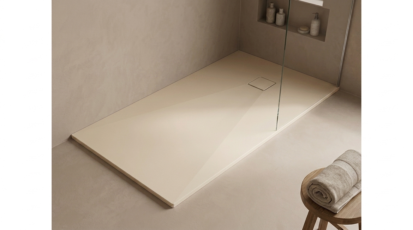Marlan douchevloer 100×180 cm — inkortbaar tot 1400 mm in Marlan-kleur Blanched Almond