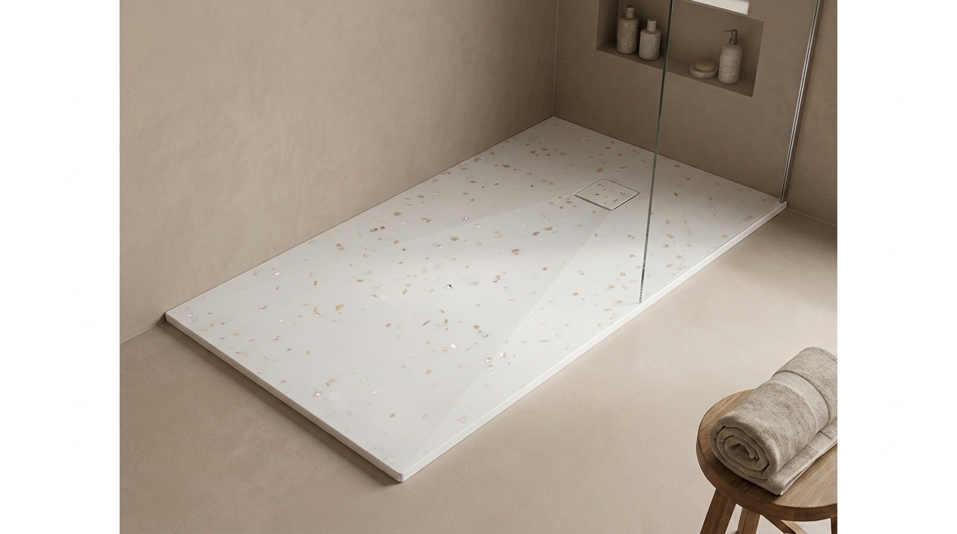 Marlan douchevloer 100×180 cm — inkortbaar tot 1400 mm in Marlan-kleur Mother of Pearl