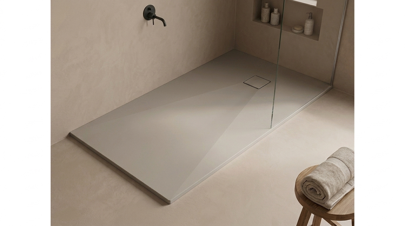 Marlan douchevloer 100×180 cm — inkortbaar tot 1400 mm in Marlan-kleur Warm Grey
