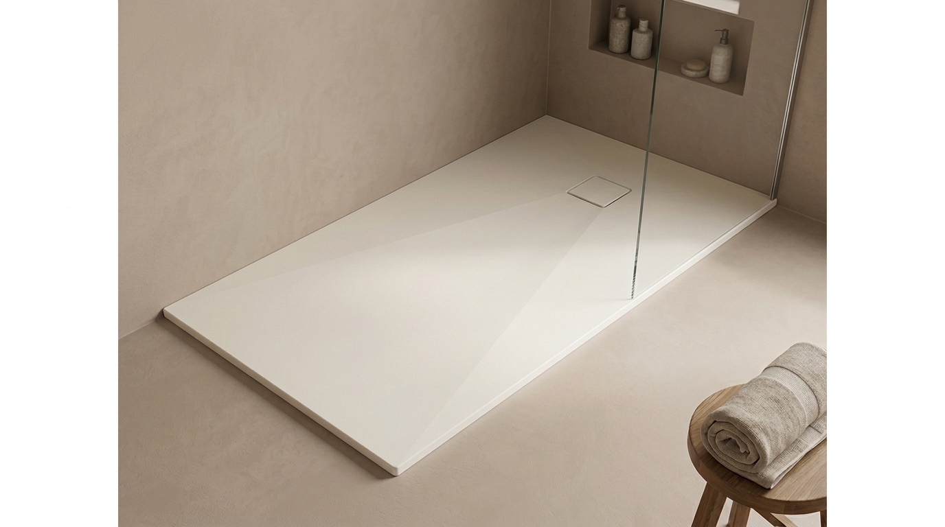 Marlan douchevloer 100×180 cm — inkortbaar tot 1400 mm in Marlan-kleur White Linen