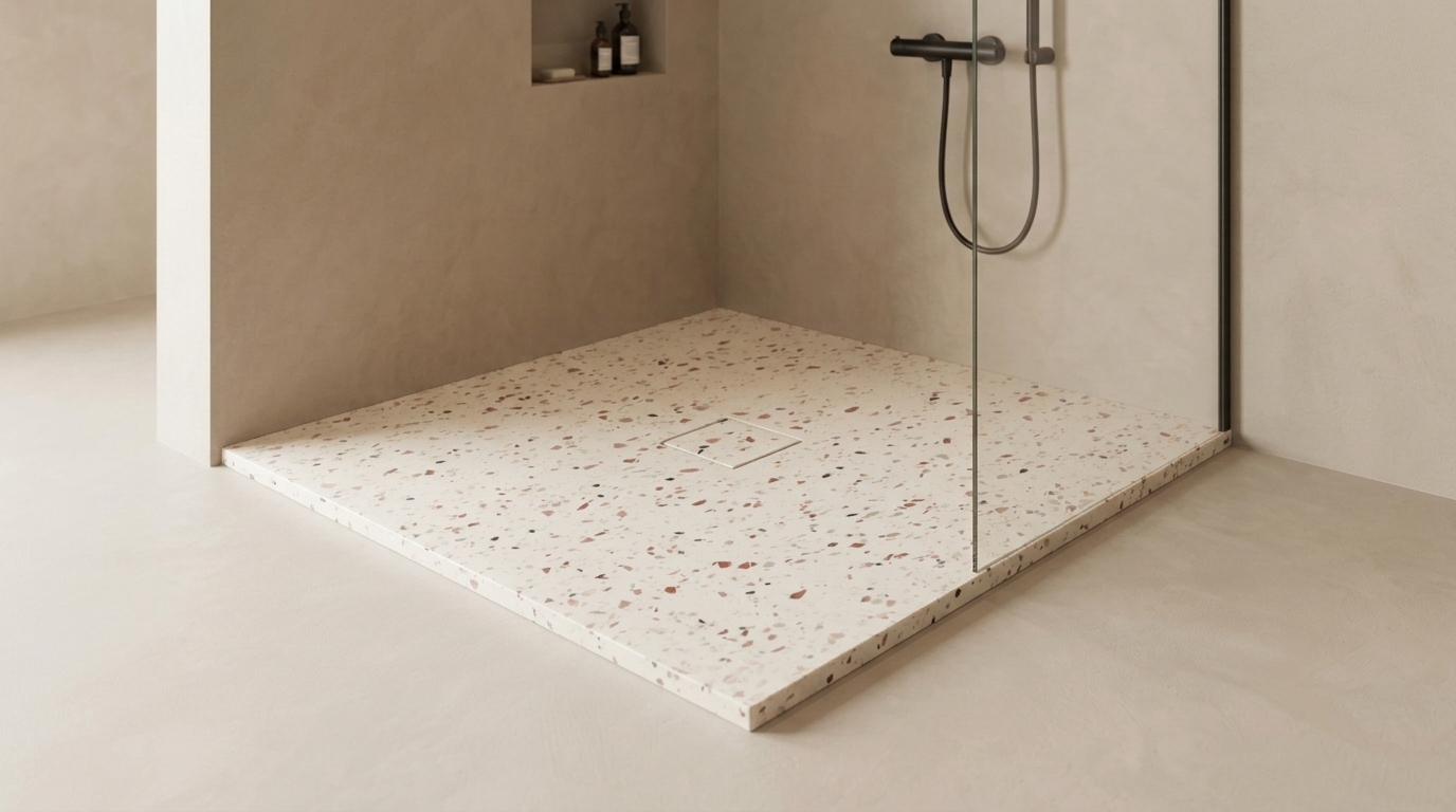 Marlan douchevloer 120×120 cm in Marlan-kleur Terrazzo Pink