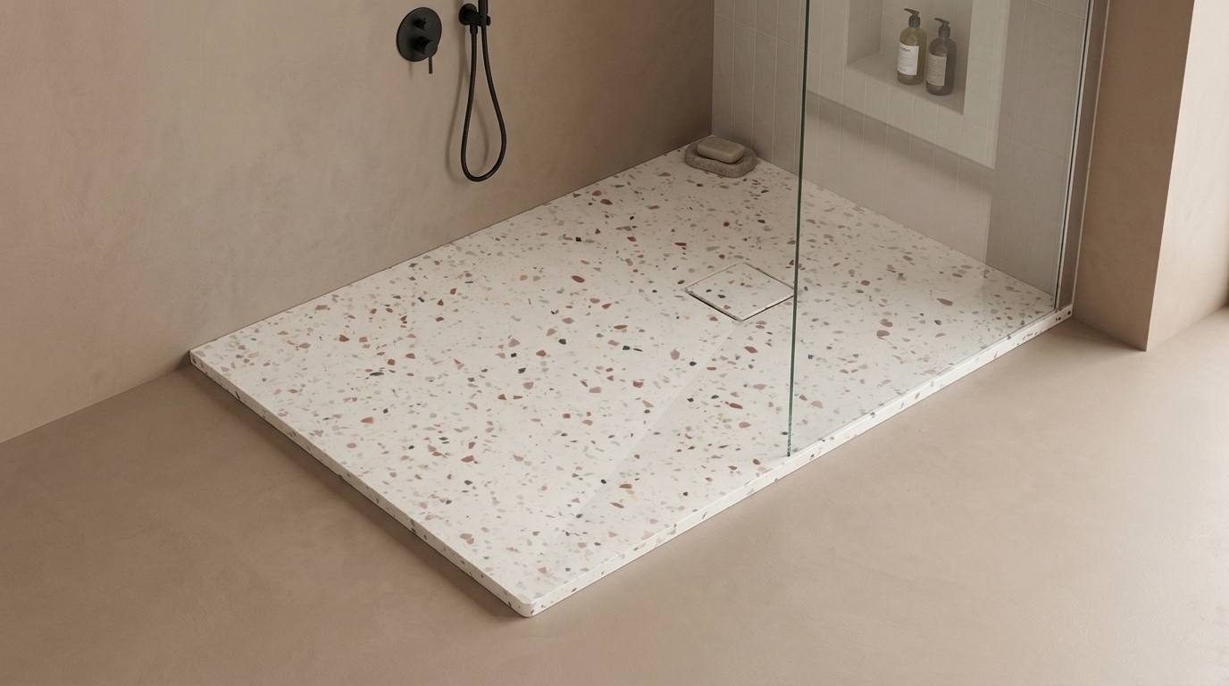 Marlan douchevloer 90×120 cm in Marlan-kleur Terrazzo Pink